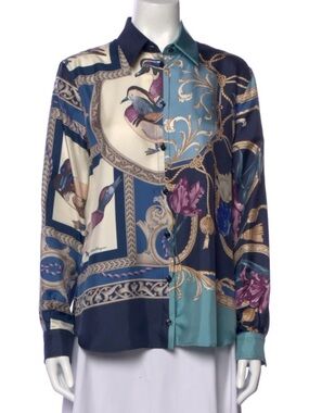 Salvatore Ferragamo Silk Button-Front Printed Blouse